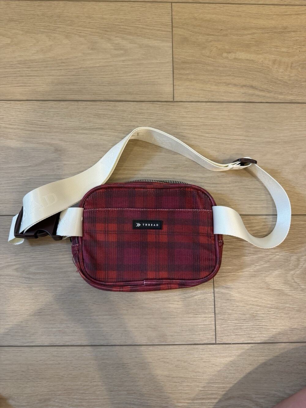 Threads Fanny Pack Crossbody Red Flannel Cream Strap